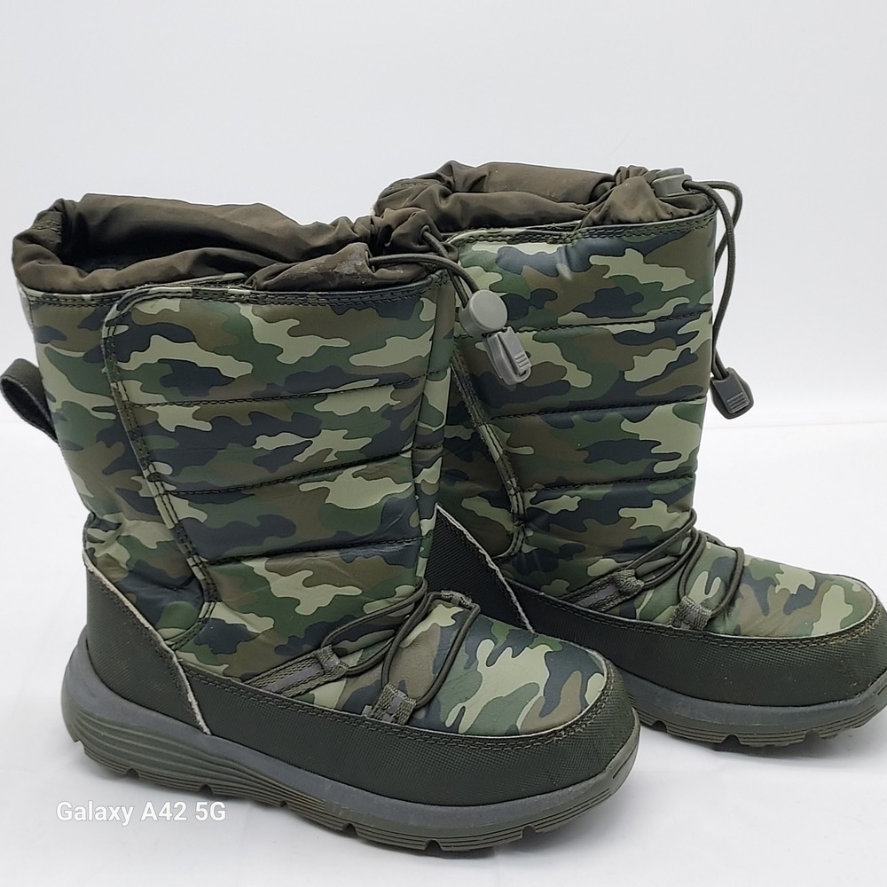 Lands End Youth Camo Snow Boots Green‎ Camouflage Insulated Winter Size 13M